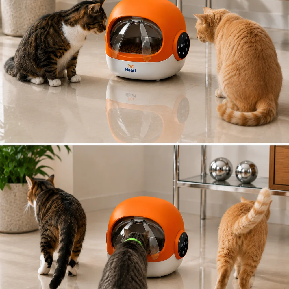 Comedero automático RFID para mascotas | Alimentación personalizada y segura 5 gatos sin collar rfid no pueden comer