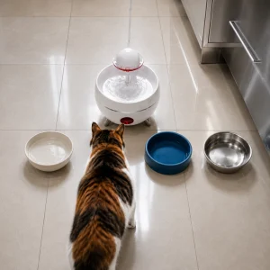 gato prefiere beber agua que se encuentra en movimiento