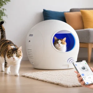 arenero automático para gatos PetHeart con desinfección interior con luz ultravioleta